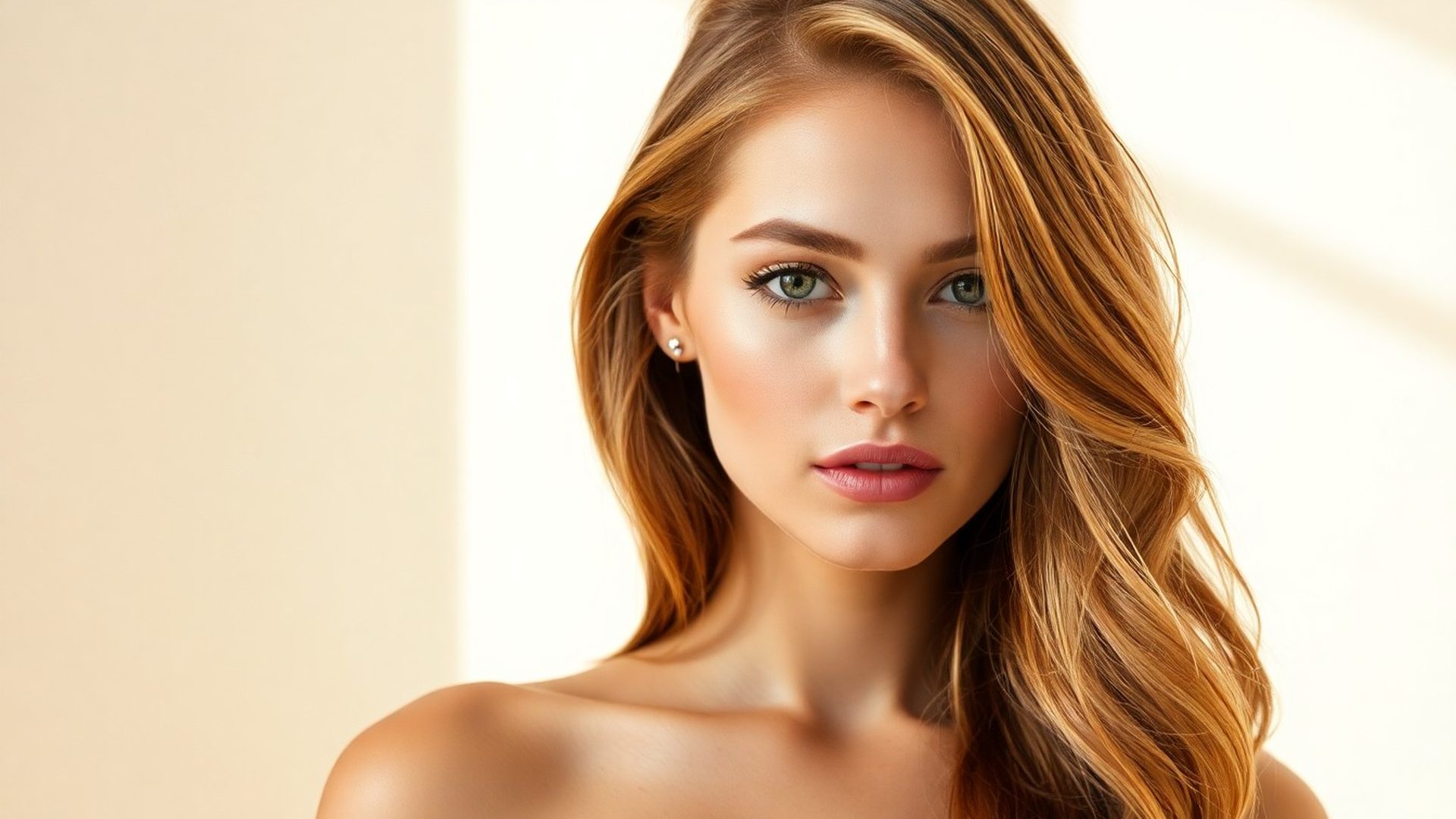Portret žene s toplim roza-zlatnim balayage tonovima